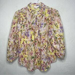 Lauren Conrad Floral Blouse Top Size medium Balloon Sleeves